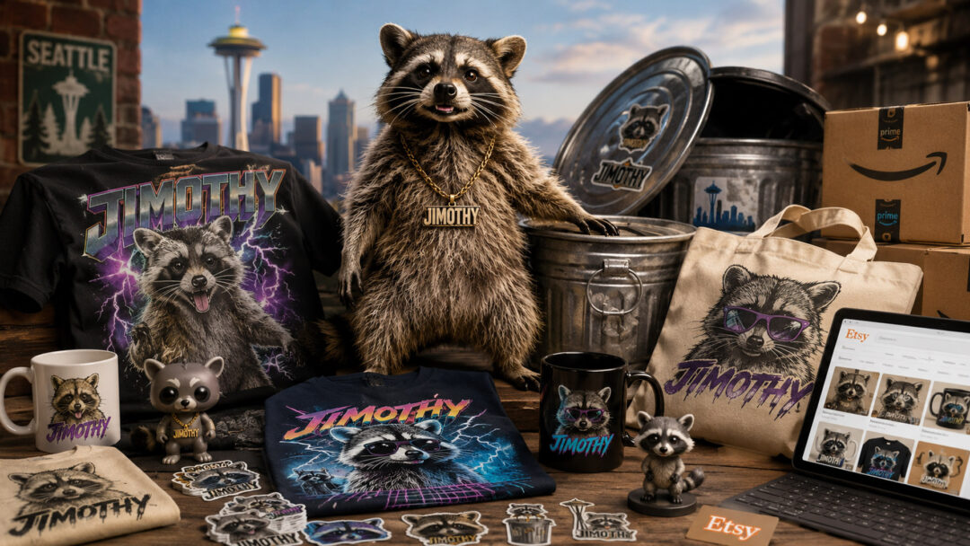 Jimothy the raccoon merch floods Etsy and Amazon within a week of a Seattle backyard video racking up millions of views